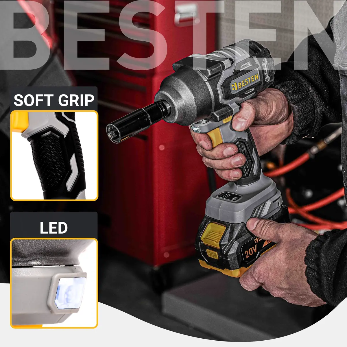 Klucz udarowy BESTEN BE0002892 -oświetlenie LED